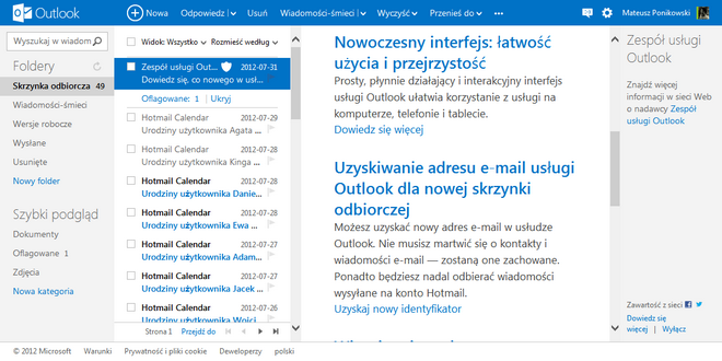 Outlook - 3 kolumny