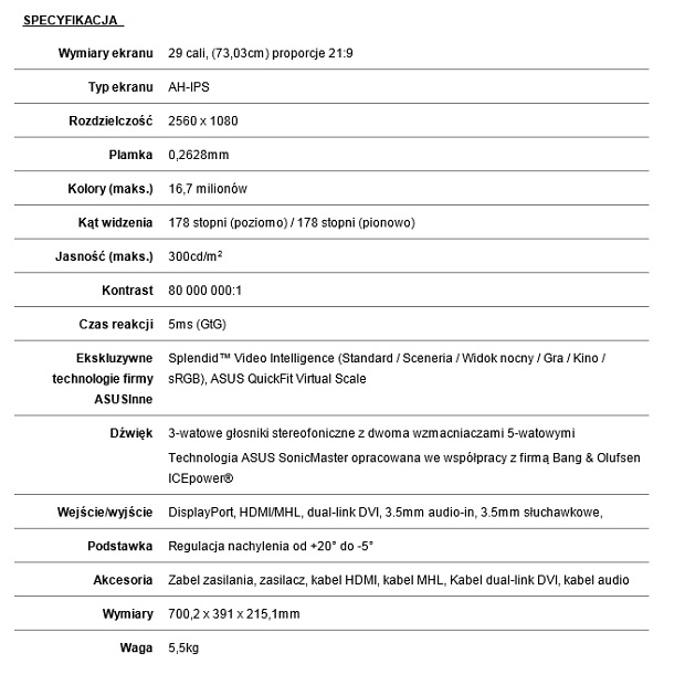 asus monitor spec