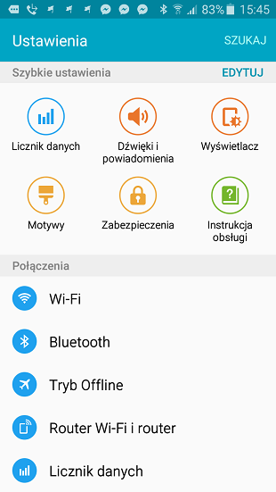 Galaxy J5 Ustawienia
