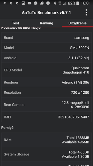 Galaxy J5 wyniki w Antutu