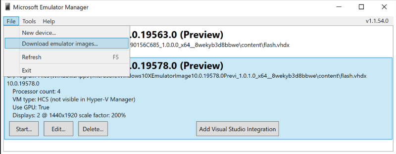 microsoft emulator manager