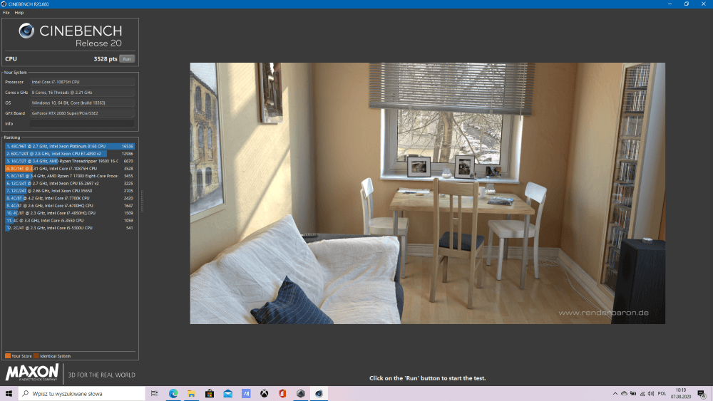 benchmarki asus rog strix2 cinnebenchr20 Średni