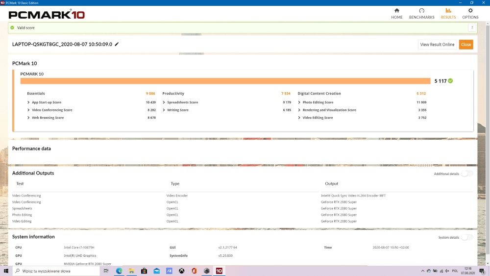 benchmarki asus rog strix testpcmark Średni