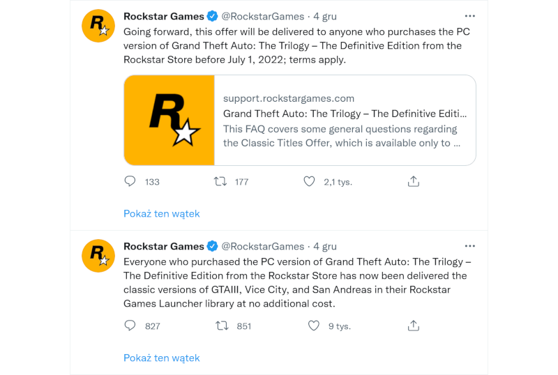 Rockstar rozdaje trzy klasyczne GTA za darmo, ale reedycja jest wymagana