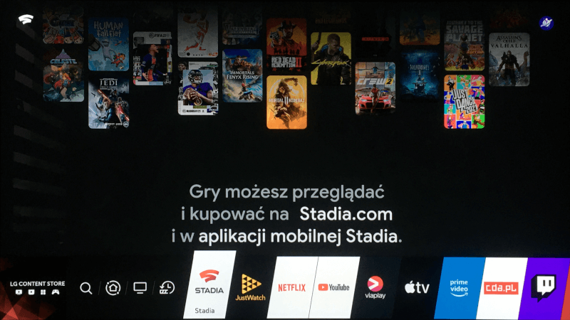Granie w chmurze Google Stadia na telewizorach LG z systemem webOS