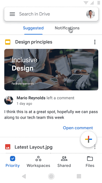 Notifications Center Google Drive
