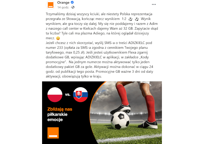 Orange 32 GB za mecz Polska - Słowacja