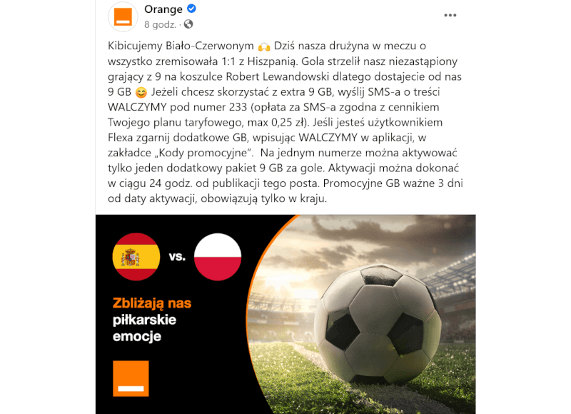 Orange znów z darmowymi GB na Euro 2020 po meczu Polska - Hiszpania