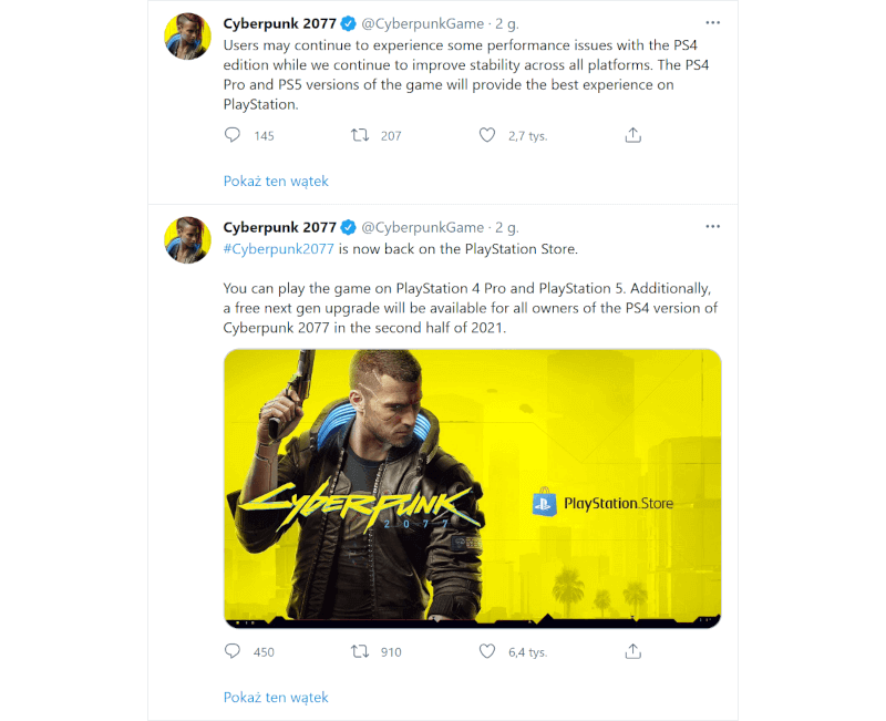 Cyberpunk 2077 znów dostępny w cyfrowym sklepie Sony PS Store