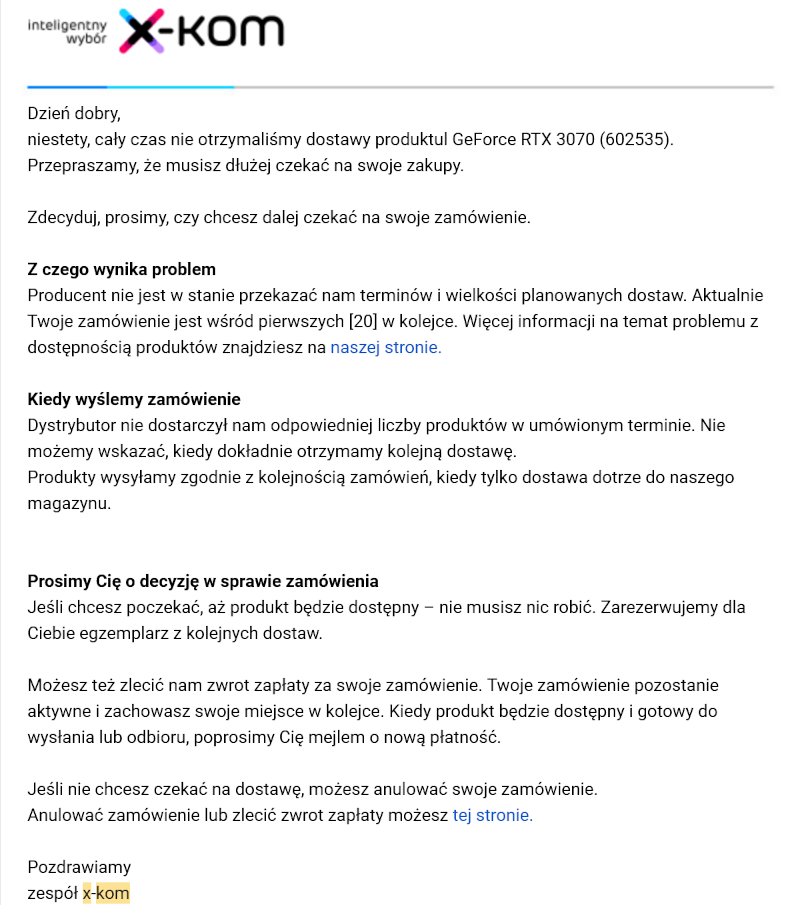 X-Kom anuluje zamówienia na RTX 3000. Masz problem, jeśli zamówiłeś model jeszcze bez LHR