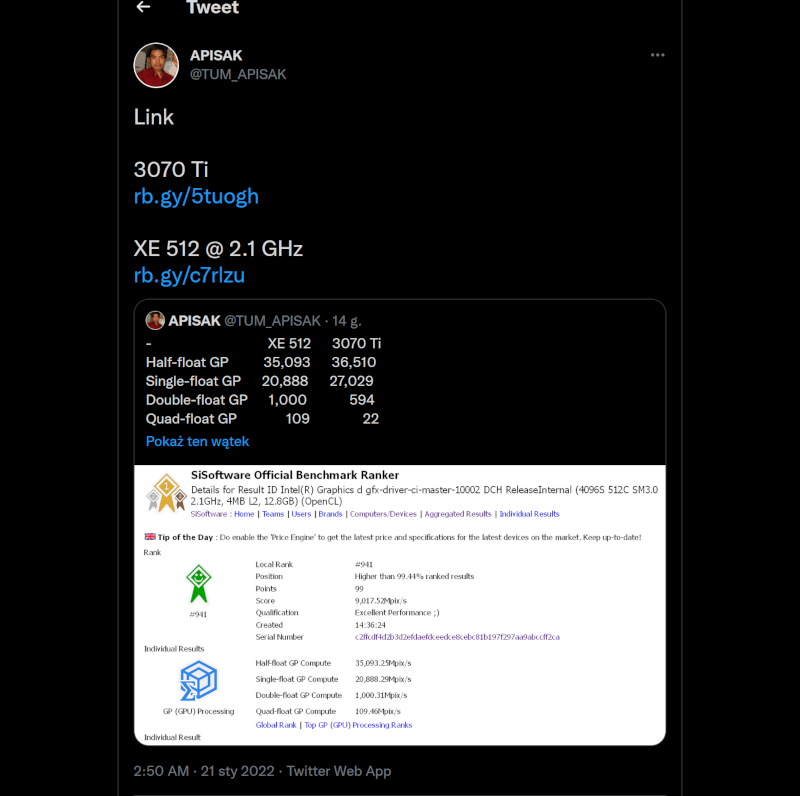 Pierwsze testy grafiki Intel Arc Xe-HPG. Najwyższy model z 512EU naprawdę wydajny