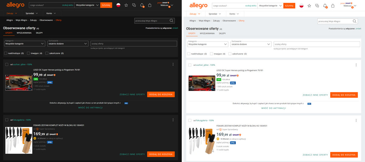 Ciemny motyw Allegro na komputerach