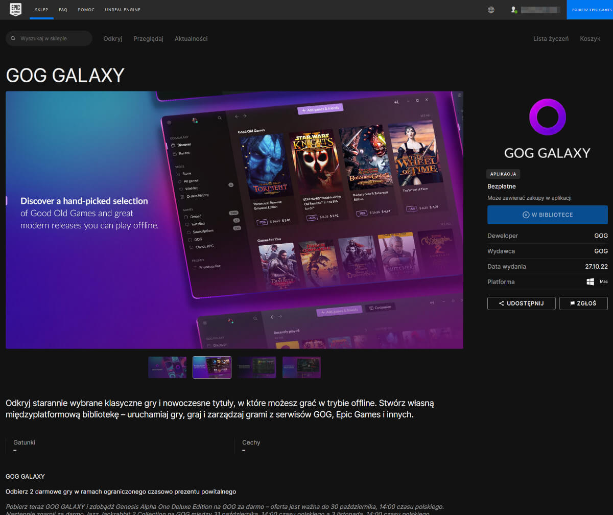 Jak to się stało?! Epic Games Store promuje u siebie GOG Galaxy, można go tam pobrać