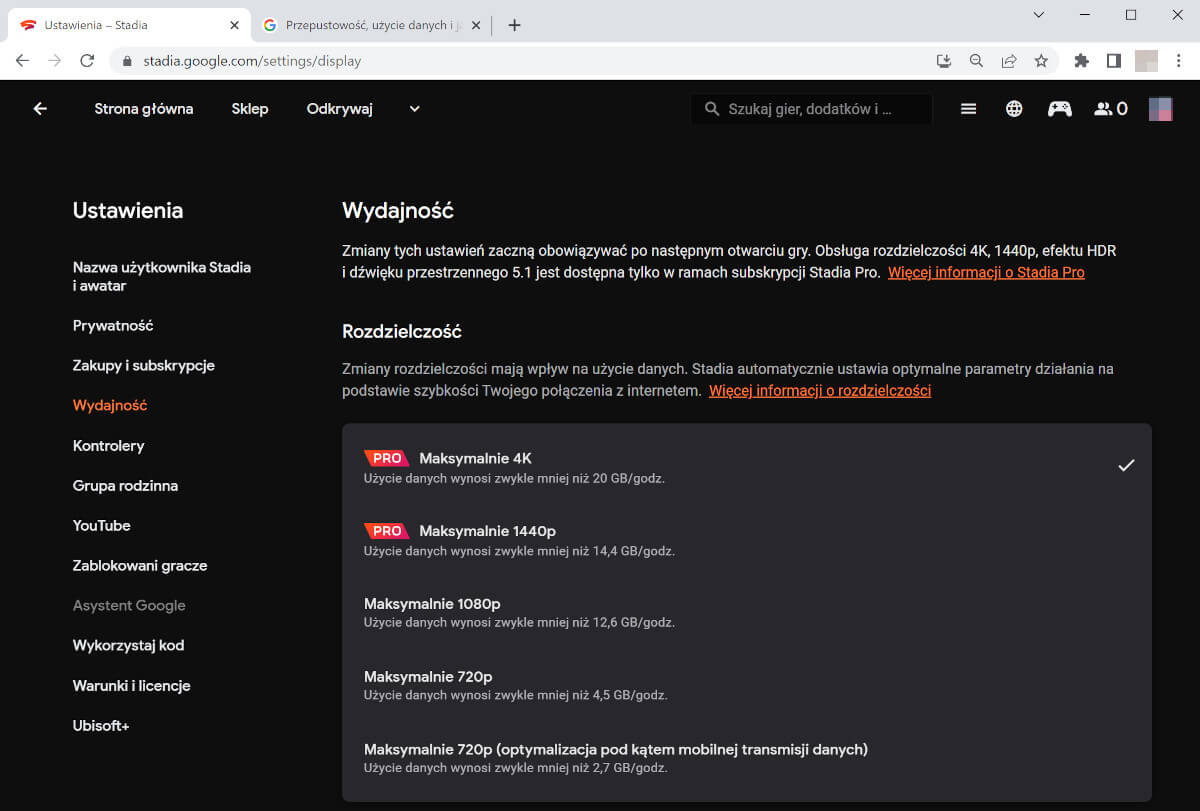 Usługa grania w chmurze Google Stadia w końcu także w 1440p dla Stadia Pro