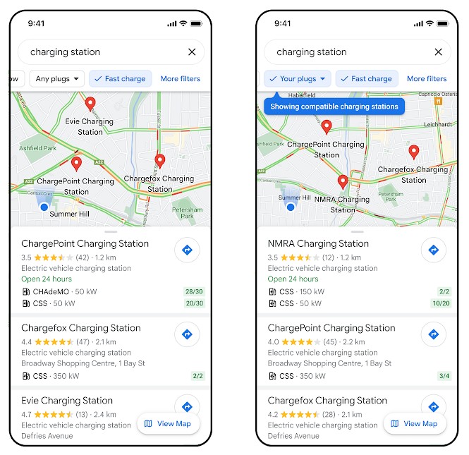 google stacje ladowania ev