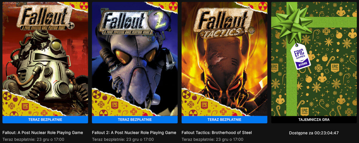Cała klasyczna trylogia Fallout za darmo na Epic Games Store. Tylko doba na odebranie gier