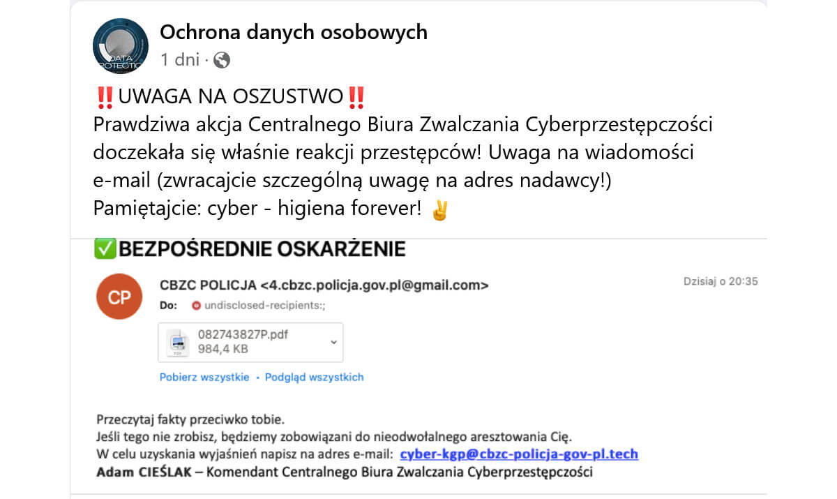 Oszuści podszywają się mailowo pod policję. Reakcja na ostatnią akcję informacyjną służb?