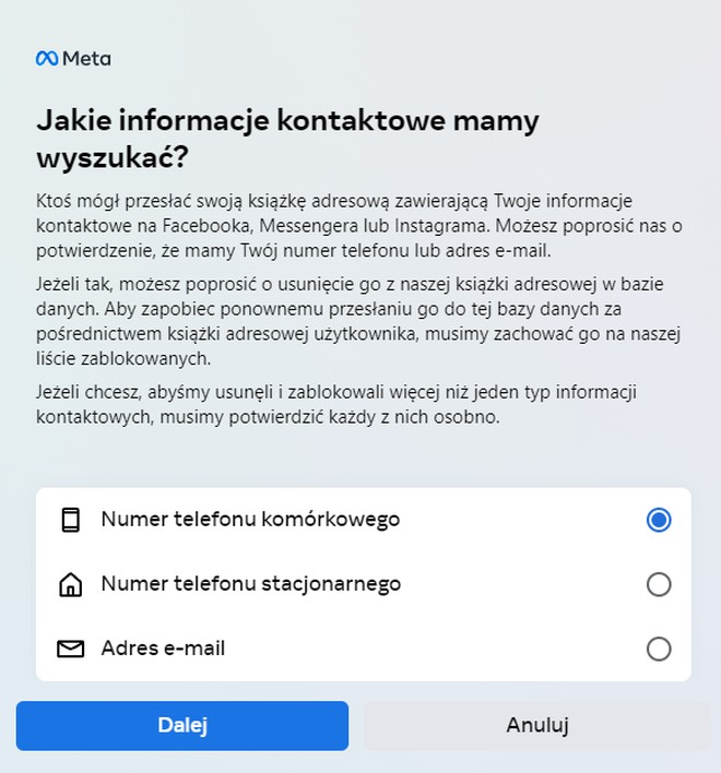 usuwanie danych facebook