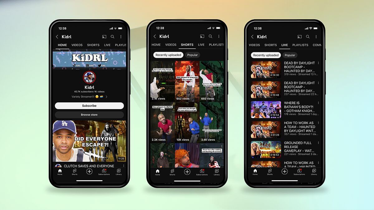 youtube osobne sekcje shorts 2