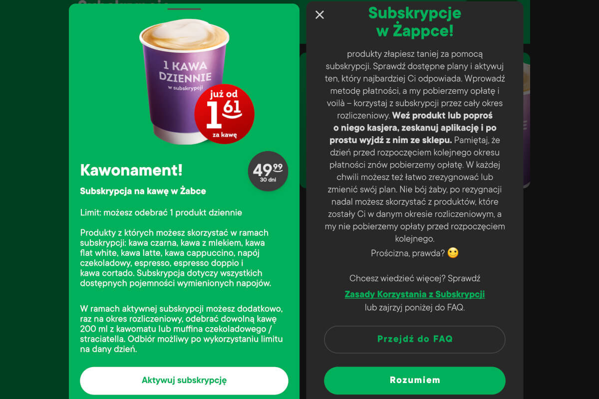 Takiej subskrypcji się nie spodziewaliście. Żabka z abonamentem na kawę i muffina