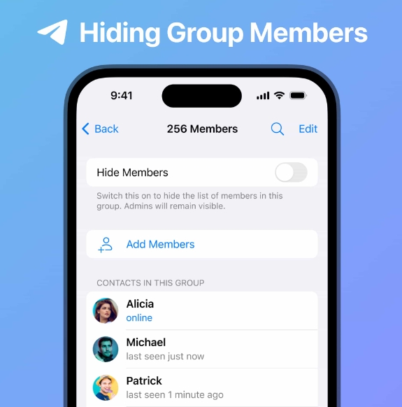 telegram styczen 2023 ukrywanie czlonkow grupy