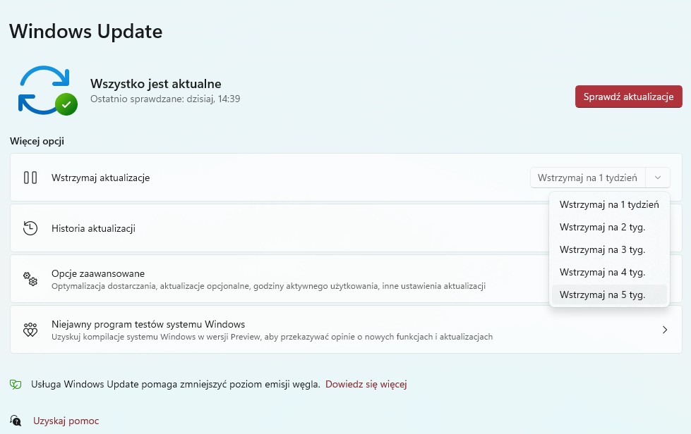 wstrzymaj aktualizacje