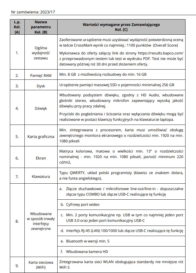 laptop dla ucznia specyfikacja