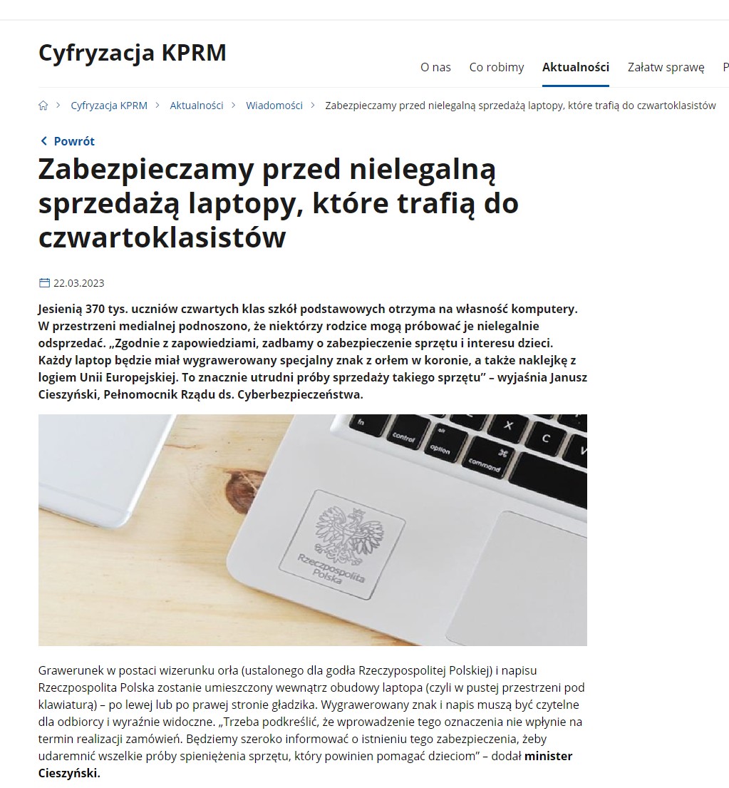 nielegalna odsprzedaz laptopow dla uczniow