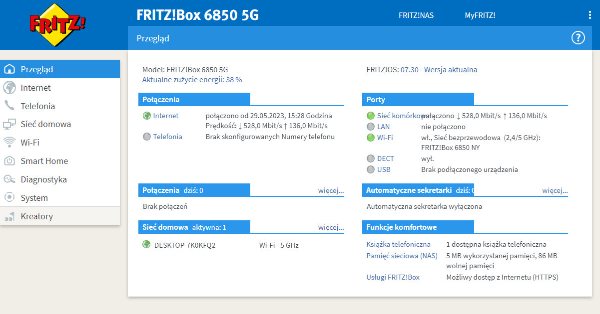 FRITZ!OS w FRITZ!Box 6850 5G
