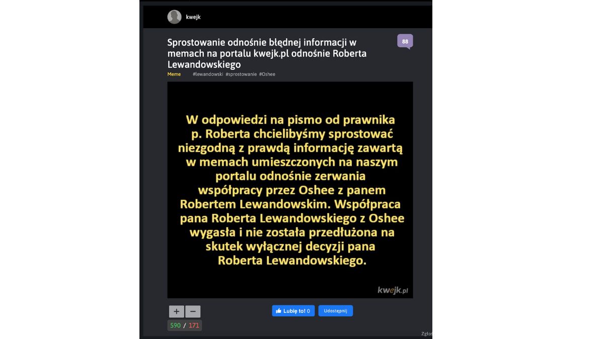 kwejk lewandowski sprostowanie