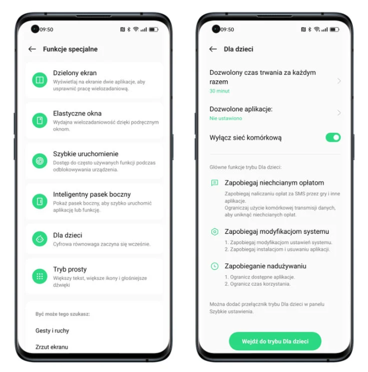 ColorOS 12 Funkcje specjalne i Dla dzieci