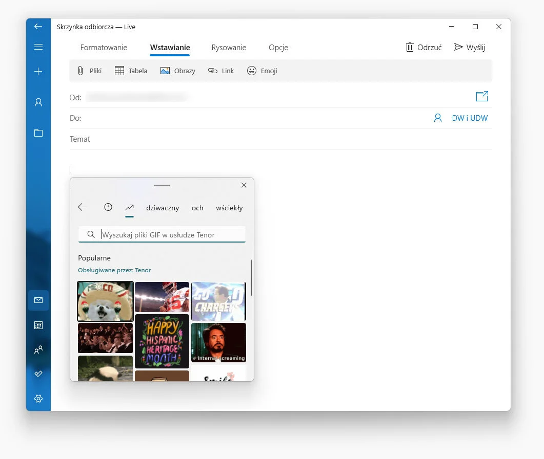 GIF w aplikacji Mail Windows 11