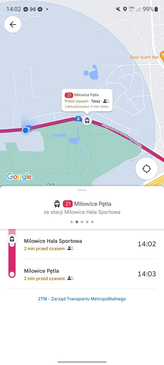 lokalizacja ztm opoznienia