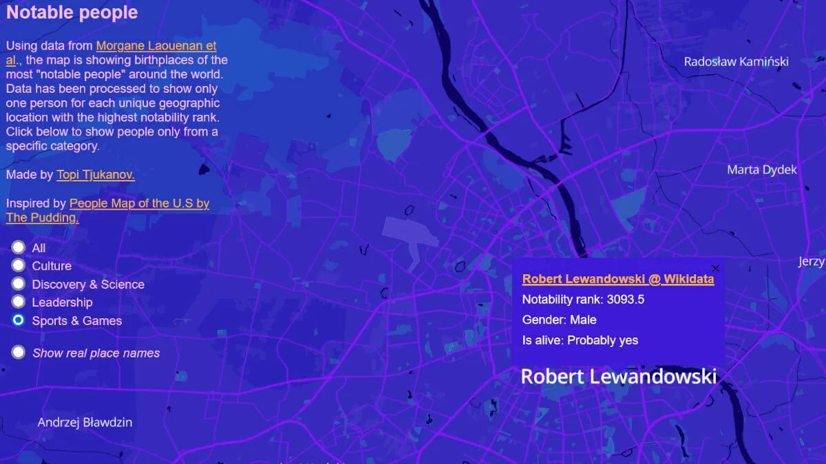 Ta interaktywna mapa pokaże, jaka znana osoba urodziła się w okolicy