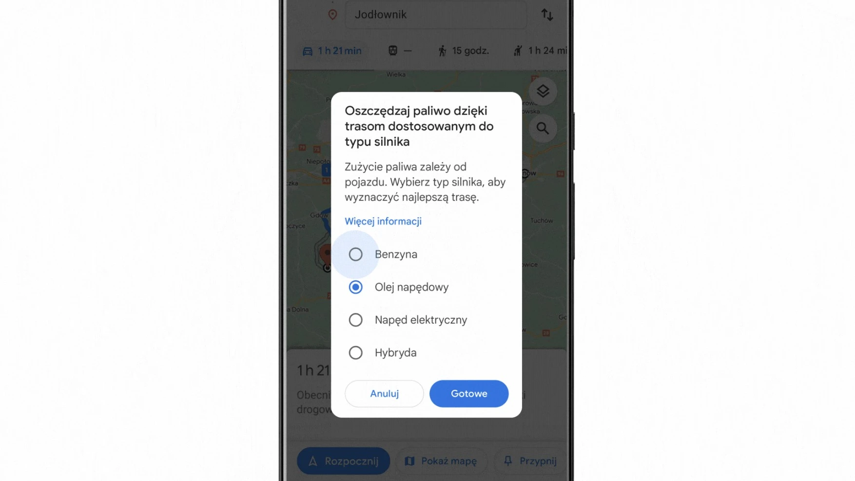 mapy google oszczedzanie paliwa