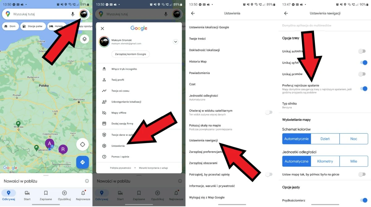 mapy google spalanie