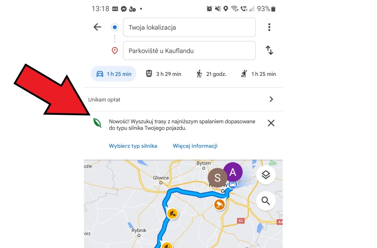 najnizsze spalanie mapy google