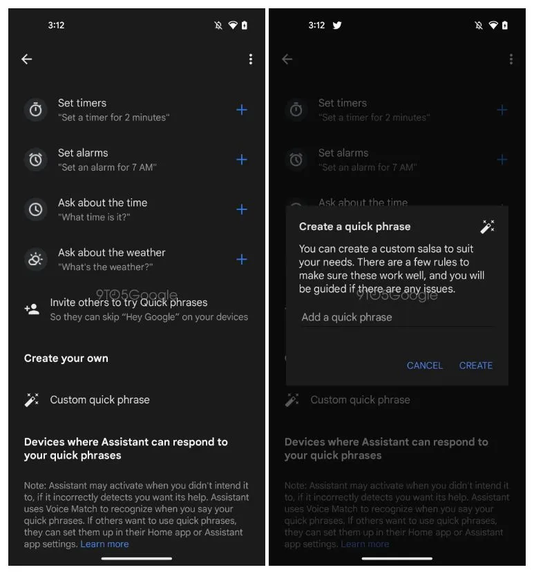 szybkie frazy asystent google