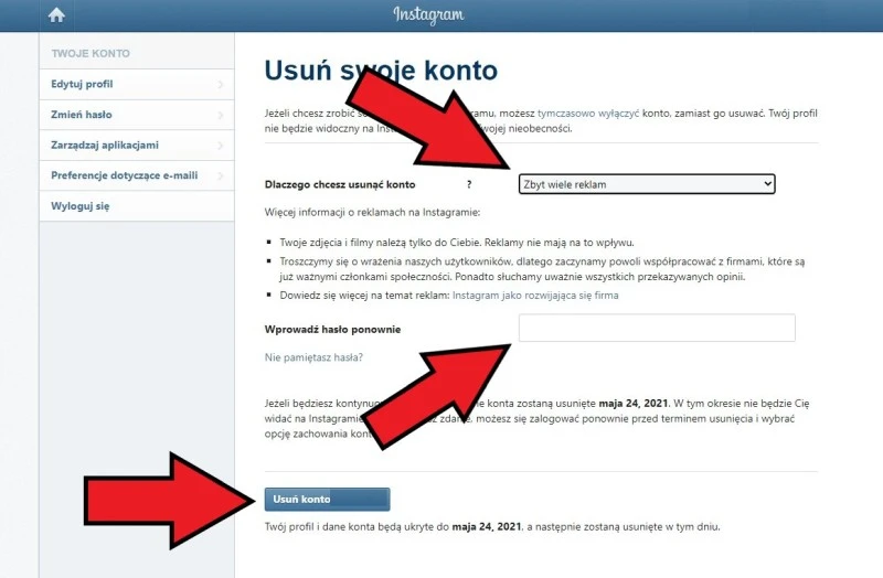 usuwanie konta instagram 2