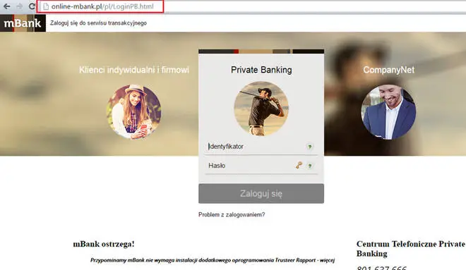 Fałszywa strona logowania mBank