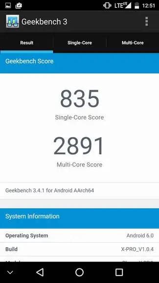 myPhone X PRO geekbench