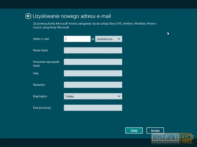 Tworzenie nowego konta Microsoft