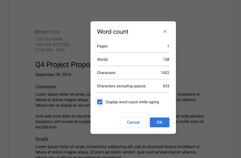 Dokumenty Google pokażą liczbę słów podczas pisania