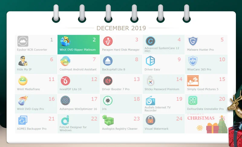 Kalendarz adwentowy WinXDVD: odbierz 24 programy o wartości $850 całkowicie za darmo