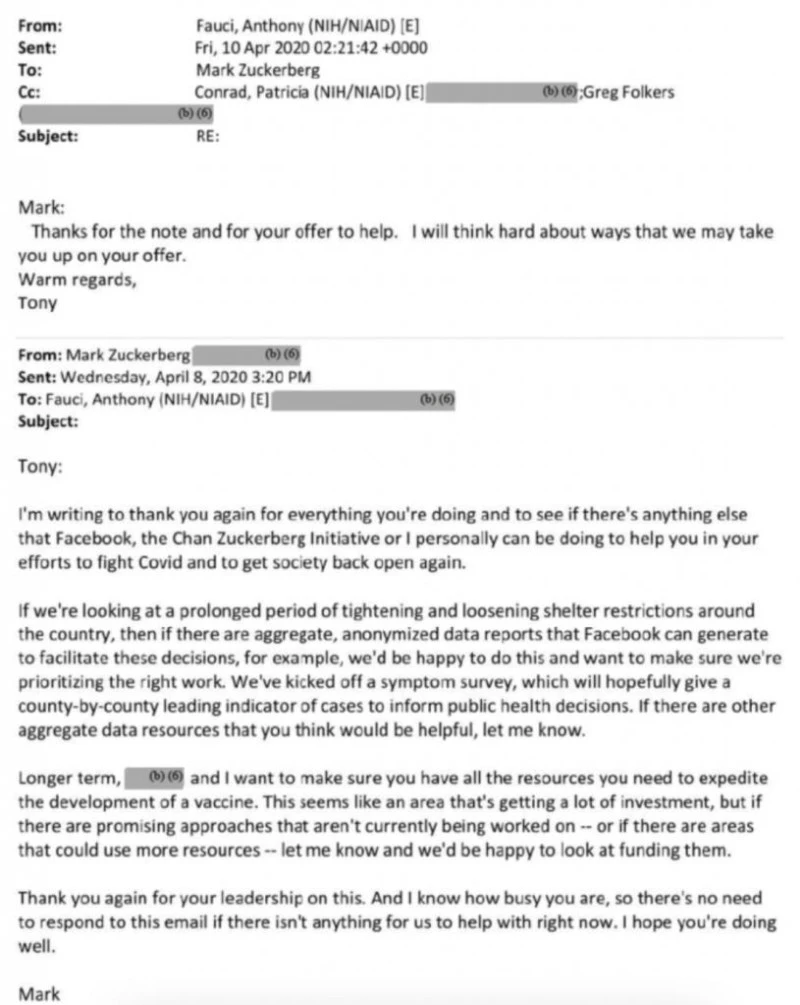 email zuckerberg to fauci