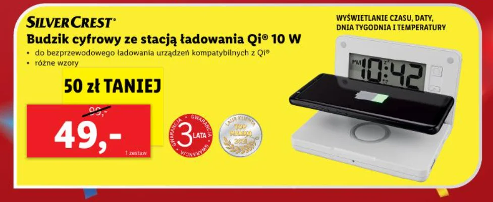 Budzik ładowarka Qi Lidl