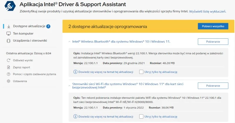 aktualizacja intel bt wifi