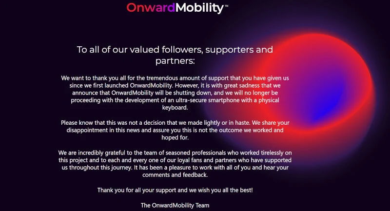 OnwardMobility upadło. Nie będzie smartfonu 5G jak BlackBerry nawet pod inną marką