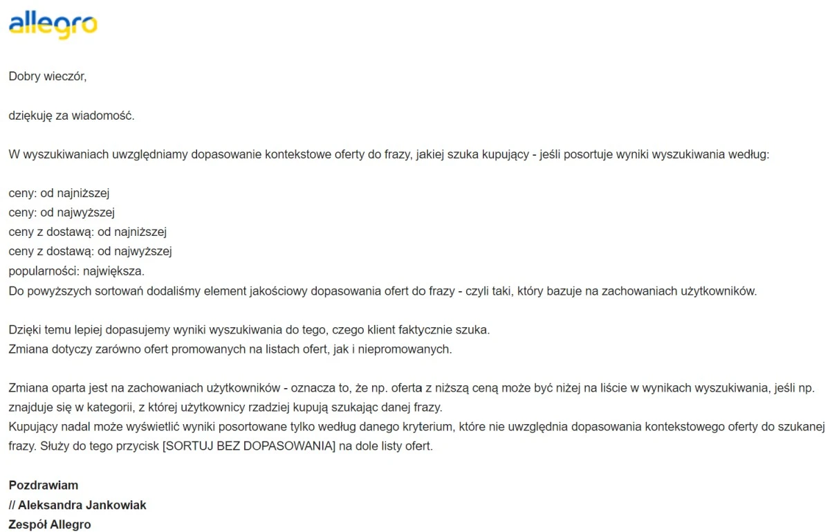 allegro sortowanie z dopasowaniem