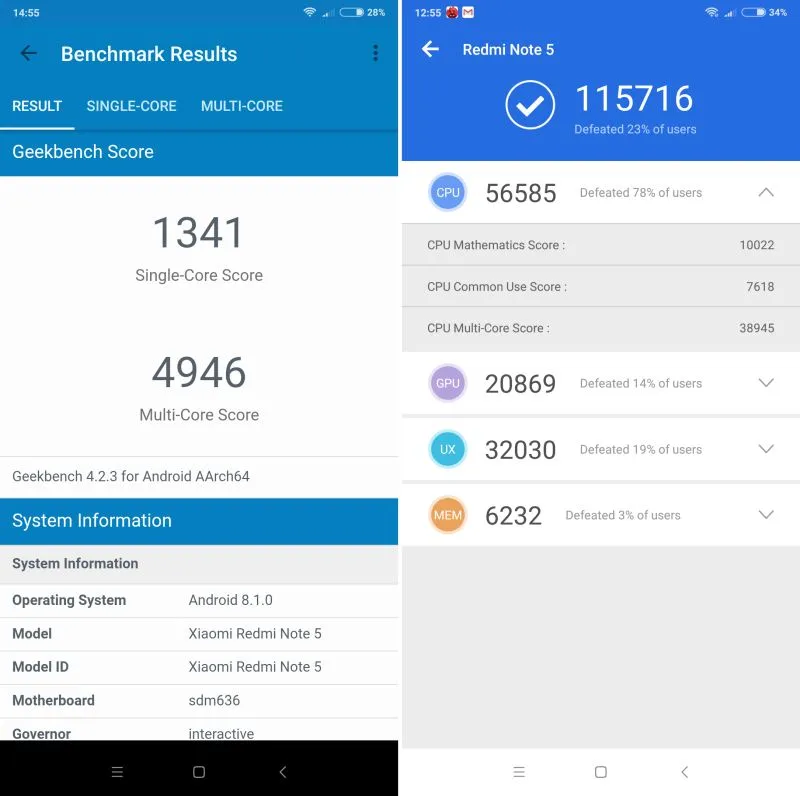 Redmi Note 5 wyniki benchmarkow